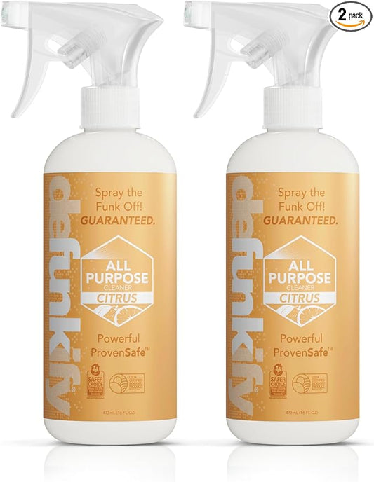 All Purpose Cleaner Spray, 16oz (2-Pack). 'Citrus' Essential Oil Multi-Surface Cleaner for Kitchen, Bathroom, Floor. 'ProvenSafe' Plant-Based Formula Concentrate Safe for Kids, Pets, Stone & Marble