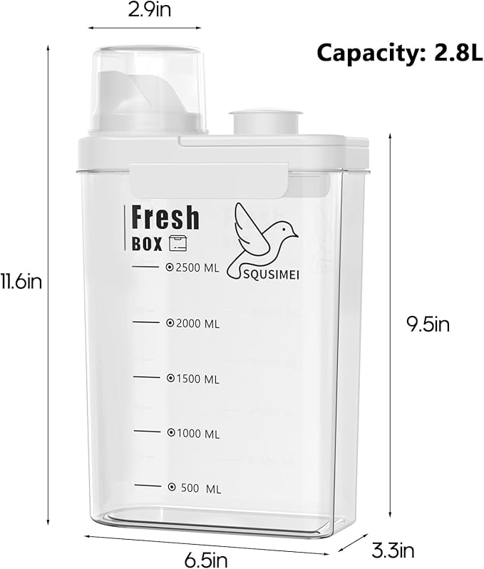 3 Qt/2.8 L Bird Seed Storage Container with Lids Airtight Measuring Cup, Bird Seed Dispenser Pet Food Container Are Used to Store Bird Food, Chicken Feed BPA Free (2.8L, White)