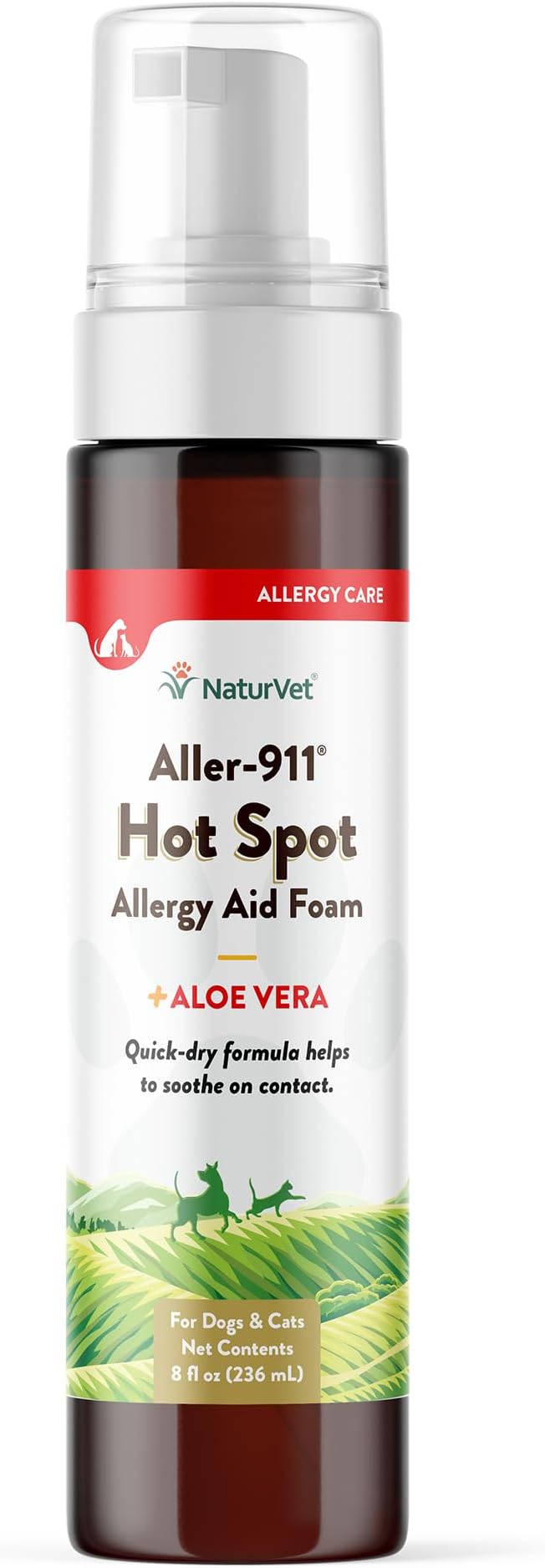 NaturVet Aller-911 Hot Spot Allergy Aid Foam Pet Supplement Plus Aloe Vera – Helps to Relieve Irritated, Itchy Skin for Cats, Dogs – Helps Deter Gnawing, Chewing – Quick Drying – 8 Oz.