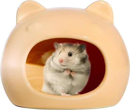 Ceramic Hamster Hideout Hamster House Guinea Pigs Hideout Accessories Hamster cage Accessories Chinchillas Hedgehogs Den and Small Pet Habitats (Orange)