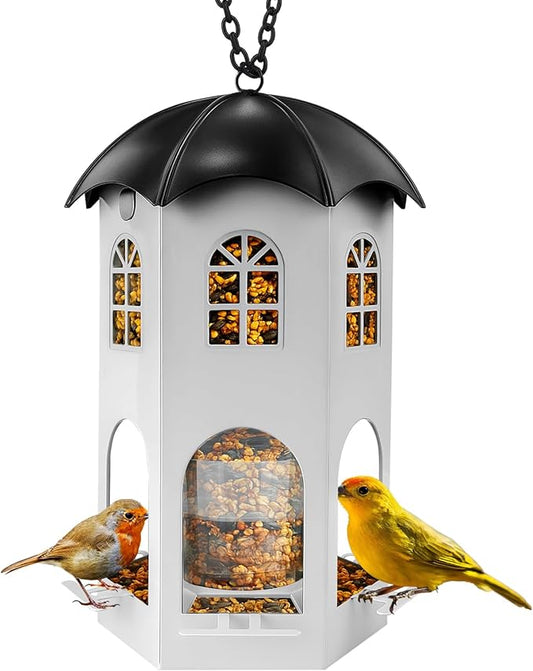 Metal Bird Feeder for Outdoor Hanging, Wild Bird Feeders with Circular Perch, Squirrel Proof Bird Feeder,Easy to Clean & Refill, Large Seed Capacity Birds Feeder for Small Birds