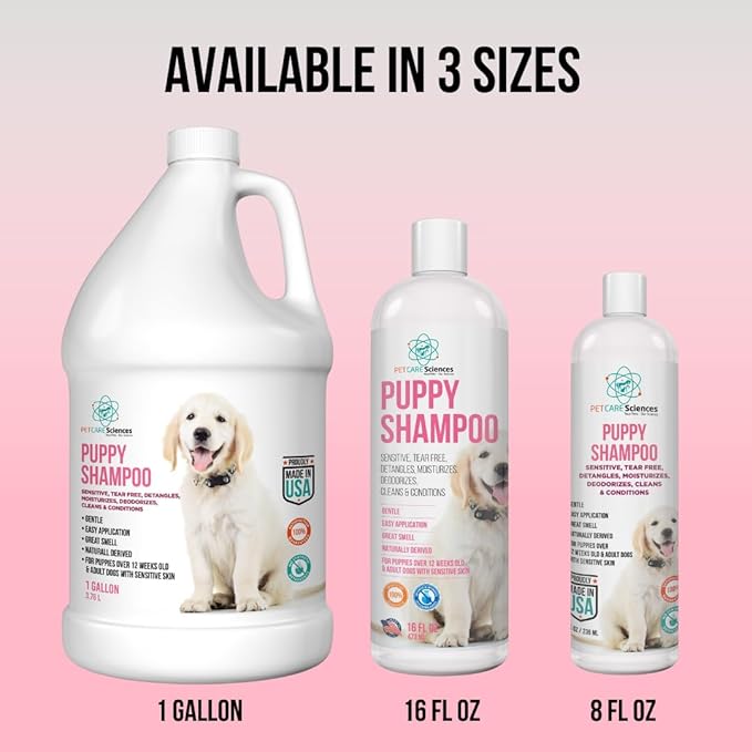16 fl oz Tearless Puppy Shampoo and Conditioner - Anti Itch Dog Shampoo Sensitive Skin - Coconut Oil Oatmeal Pet Shampoo for Puppies, Made in The USA