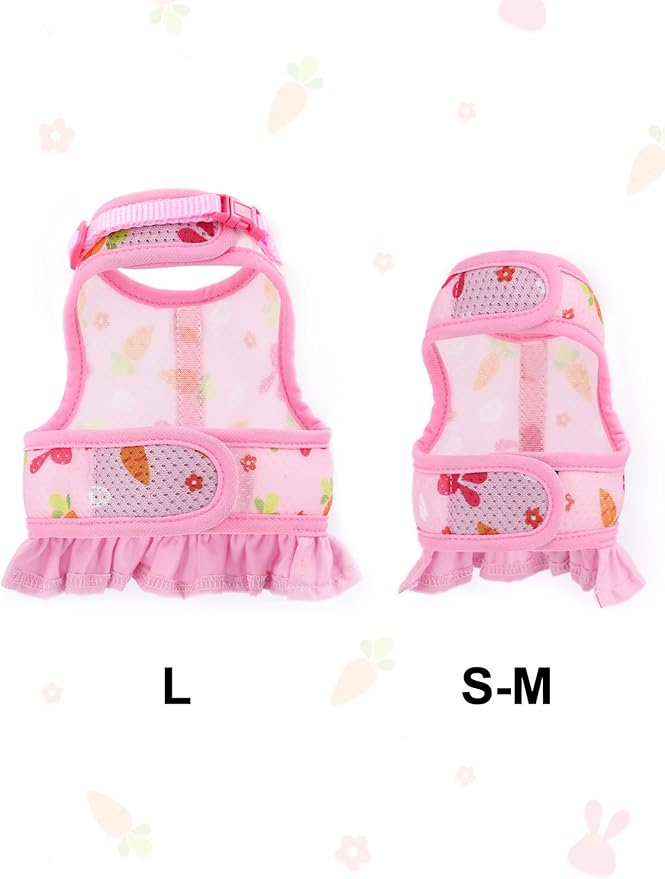 Bunny Harness and Leash,Proof Walking Escape Cute Floral Mesh Vest Breathable Rabbit Clothes for Bunnies, Hiking, Training for Ferret Kitten Puppy Small Pet Harness Pink M