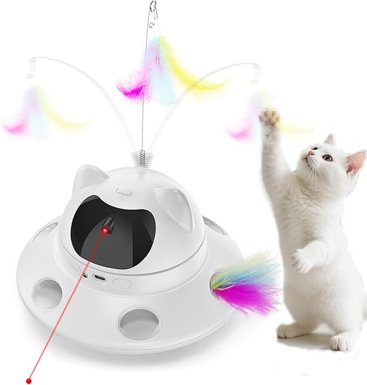 Cat Laser Toy,Automatic Laser cat Toy 3-in-1 Interactive Automatic Motion Activated Moving 6 Holes Whack A Mole Feather, USB Rechargeable Electronic Smart Sensor Kitten Toys for Indoor Exercise