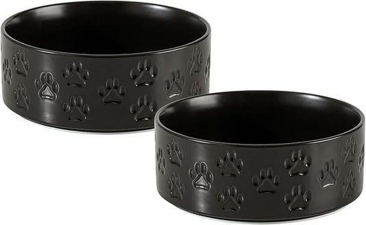Ceramic Dog Bowl Set, 7.3" Dog Bowls with Anti-Slip Rings for Medium Breed Dogs, 5 Cup Food and Water Bowls, Pet Dishes for Medium-Sized Dogs, Dishwasher Safe (Double Bowls - Black, 7.3 inch)