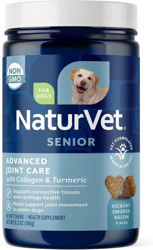 NaturVet Senior Advanced Joint Health Dog Supplement – Includes Glucosamine, MSM, Chondroitin, Collagen – Helps Supports Canine Joint Health Function – 60 Ct. Soft Chews