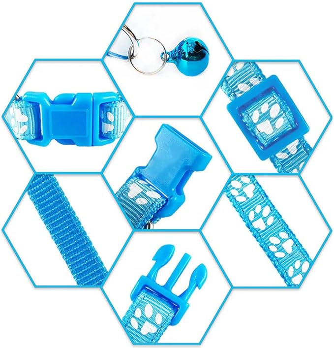 Puppy Collars Leash Set for Litter with Bell, Nylon Basic Reflective Cat Collar Paw Print for XXS Xs Small Dog Pet Animal Tiny Kitten Boy Girls, Bright Green