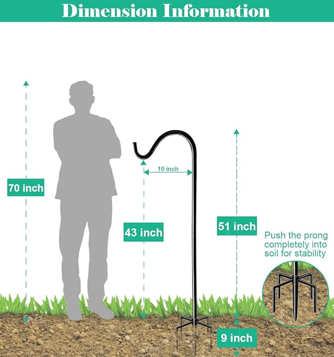 60 Inch Tall Outdoor Shepherds Hook with 5 Prong Base, Adjustable Bird Feeder Pole Hanger for Hanging Outside Birdfeeders, Plant Baskets, Lanterns, Wedding Decor