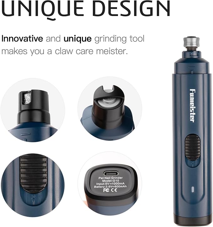 Pet Nail Grinder for Dogs - Quiet 2-Speed Type-C Rechargeable Dog Nail Trimmer, Low Noise Paw Grooming for Dogs & Cats (Blue)