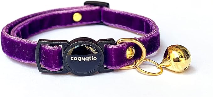 Safety Quick Release Cat Collars,Double Velvet with Bell Available in a Range Colors,Perfect for Your Kitty, Adjustable 20-30 cm (20-30cm, Aubergine)