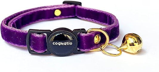Safety Quick Release Cat Collars,Double Velvet with Bell Available in a Range Colors,Perfect for Your Kitty, Adjustable 20-30 cm (20-30cm, Aubergine)