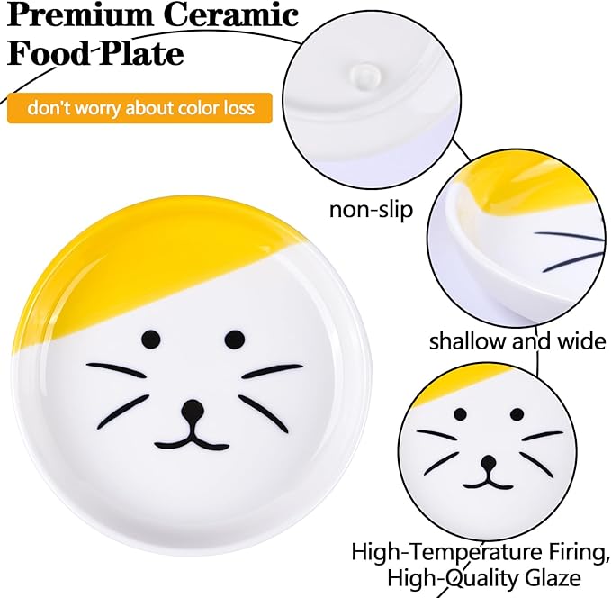 Cat Food Bowl, Healthy Ceramic Cat Food and Water Bowl for Indoor Cat, Puppies, Anti Whiskers FatigueCat Dishes Set, Shallow Cat Food Dish for Wet Food, Cat Treat Plate, Dishwasher Safe, 5 Pcak