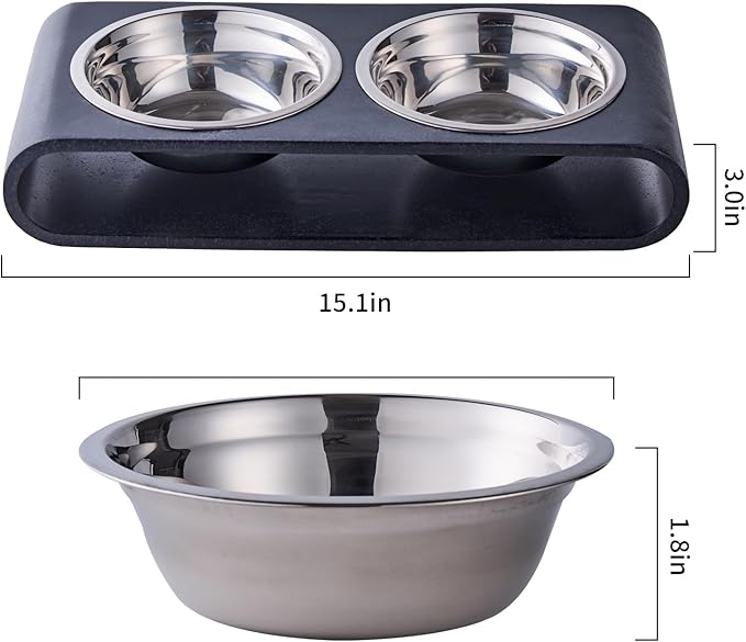 Black Marble Elevated Dog Bowls Set - 2 Thick 6" Stainless Steel Puppy Food Bowl with Non-Slip Raised Holder Stand, Double Feeding Bowls for Food and Water, Suitable for Cats and Small Medium Pet