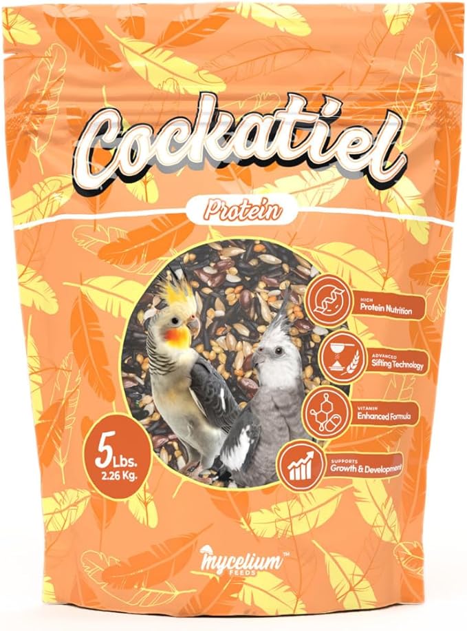 Mycelium Organic Cockatiel Protein Feed (5 LB Bag) | High-Protein, High-Fat Bird Seed for Energy, Growth, & Development | Seed & Superfood Blend for Cockatiels | Non-GMO, Made in USA
