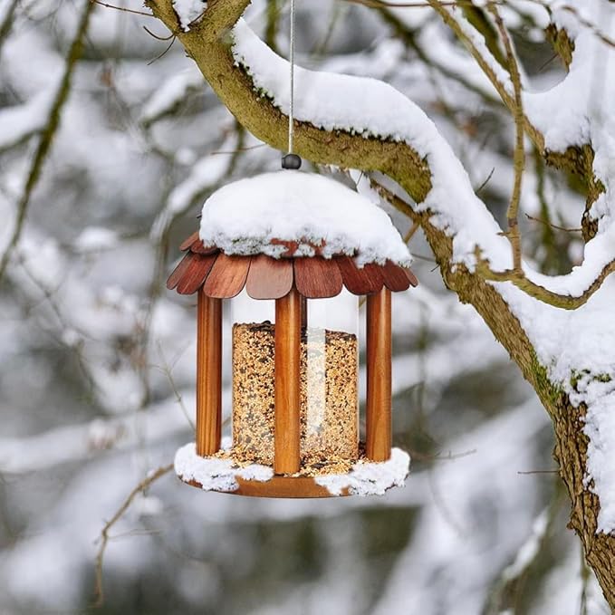 Gazebo Bird Feeder - Going Green Outdoor Garden Decorative Creation - 3 Lbs Capacity - Solid Cedar Wood Squirrel Proof Secure Lock, Assembling Needed