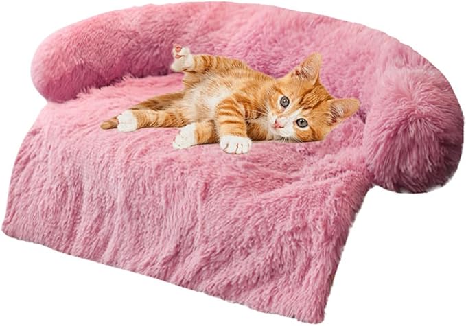 Tinaco Luxurious Calming Dogs/Cats Bed Mats, Dog Pad Washable Removable Couch Cover, Plush Long Fur Mat for Pets, Waterproof Lining, Perfect for Small, Medium and Large Dogs and Cats (Pink, 34"x30")