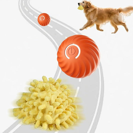 Interactive Dog Ball, Automatic Moving Toy Ball with Cover for Large Dogs, Self Rolling Best Boredom Toys for Gift, Dog Toys to Keep Them Busy(Orange, Medium 2.7in)