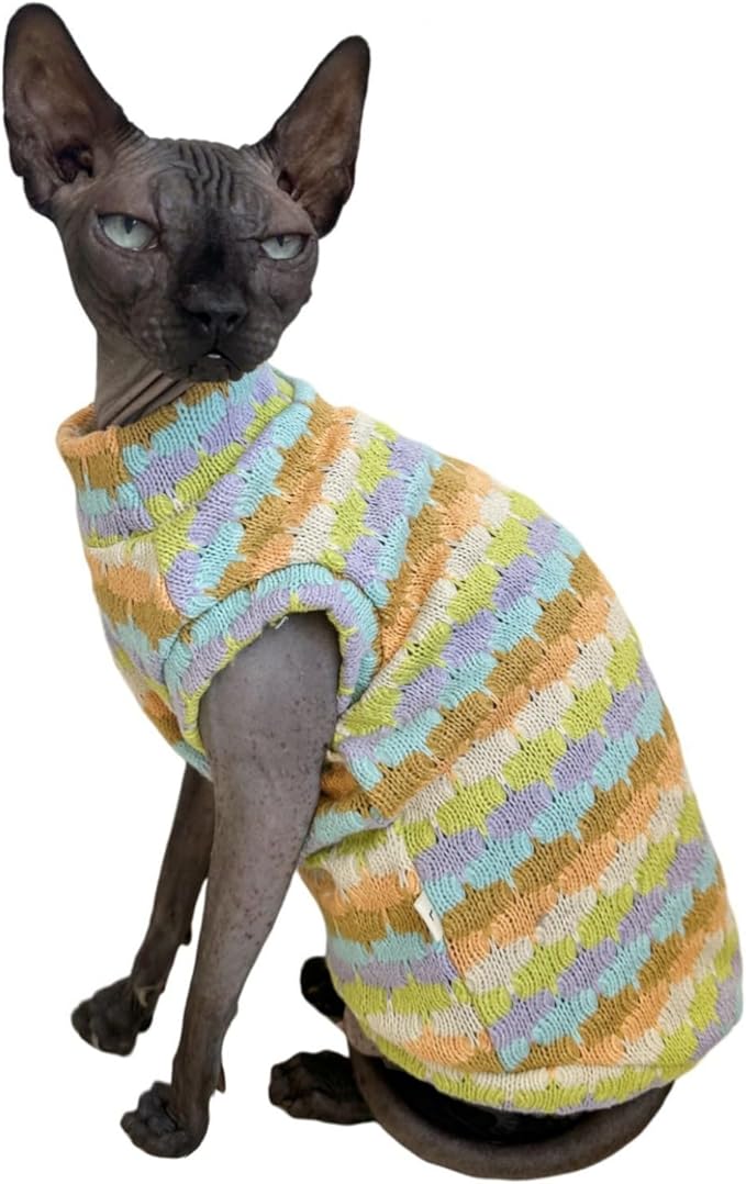 Sphynx Cat Clothes Hairless Cat Vest Elastic Cat Sweater Outfit, Pet Clothes for Sphynx Cat Coat for Cats and Small Dogs Apparel, Hairless cat Shirts Sweaters (Cyan Chestnut, X-Large)