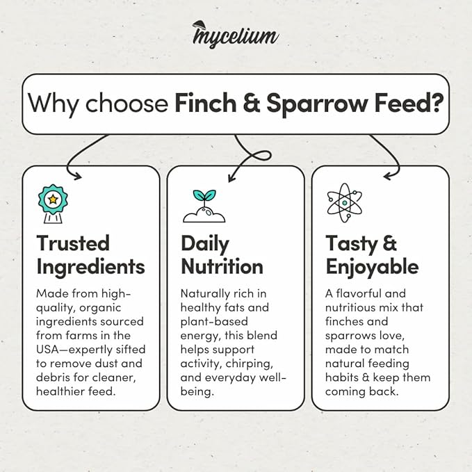 Mycelium Organic Finch & Sparrow Wild Bird Food (5 LB Bag) | Premium Seed Mix for Songbirds | Balanced Energy & Nutrition | Sifted, Low-Waste, Made in USA