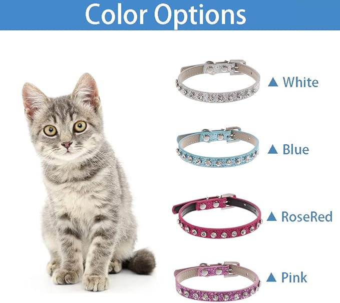 Cat Collar Rhinestone Bling Cute Cat Collars Accessories for Pet Collars Adjustable Ideal for Girl Cats Male Cats(White)