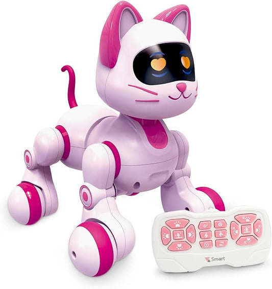 Remote Control Robot Cat, Programmable RC Smart Cat with Touch Sensing, LED Eyes Dance & Music Walking Pets STEM Toys Gifts for Kids Girls Boys