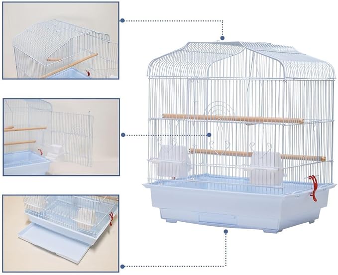 GarveeHome Small Bird Cage with Wheels, 44 Inch Parakeet Cage with Top Stand, 3 in 1 Bird Carrier for Parakeets, Canaries, Lovebirds, Small Quaker, Cockatiels, Budgie, Green Cheek (20in White)