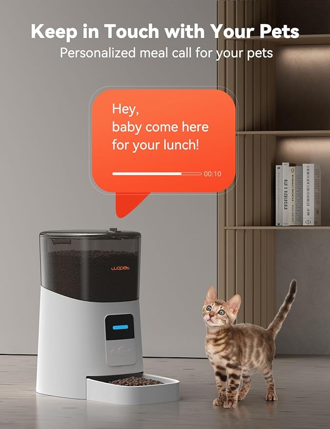 WOPET 6L Automatic Cat Feeder, WiFi Automatic Dog Feeder with APP Control for Remote Feeding, Cat Food Dispenser with Low Food Sensor and Voice Recorder, Up to 15 Meals Per Day