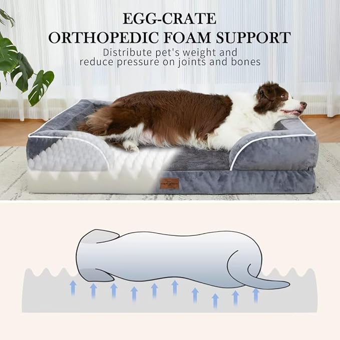 Comfort Expression Waterproof Orthopedic Foam Dog Beds, XXL Orthopedic Dog Beds for Extra Large Dogs, Washable Pet Sofa Bed with Removable Cover & Non-Slip Bottom(XX-Large,Dark Grey)