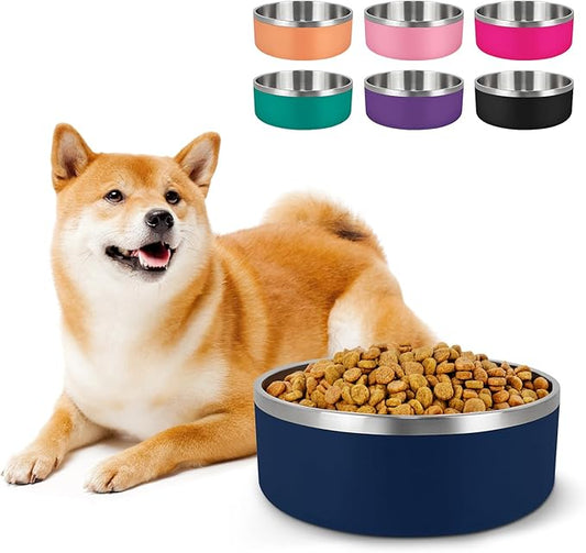 LIHONG Stainless Steel Dog Bowls for Small Medium Sized Dogs Non Slip,Insulated Dog Bowl,Pet Bowl for Food and Water,Rustproof(40oz,Blue)