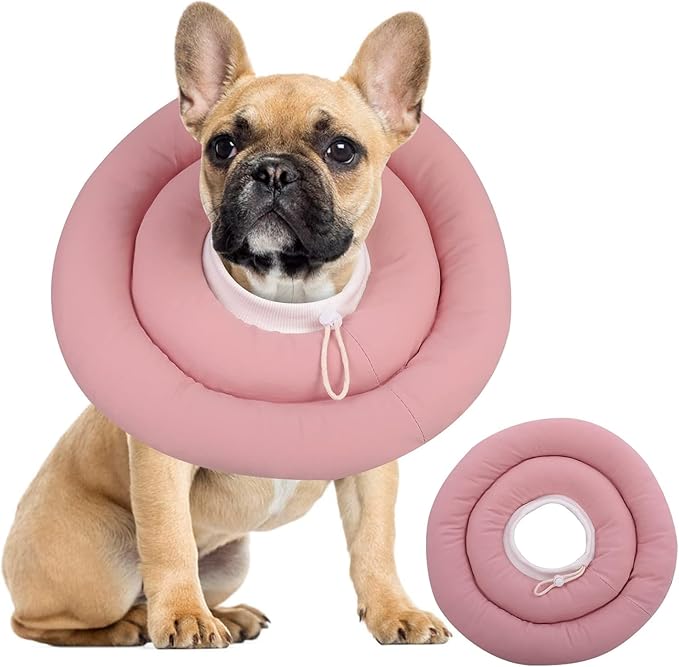 IDOMIK Dog Recovery Collar, Waterproof Soft Dog Cone After Surgery, Comfy Protective Elizabethan Collar Alternative for Dogs Cats, Adjustable Pet Neck Donut Cone Anti-Licking Biting Wounds,Pink,L