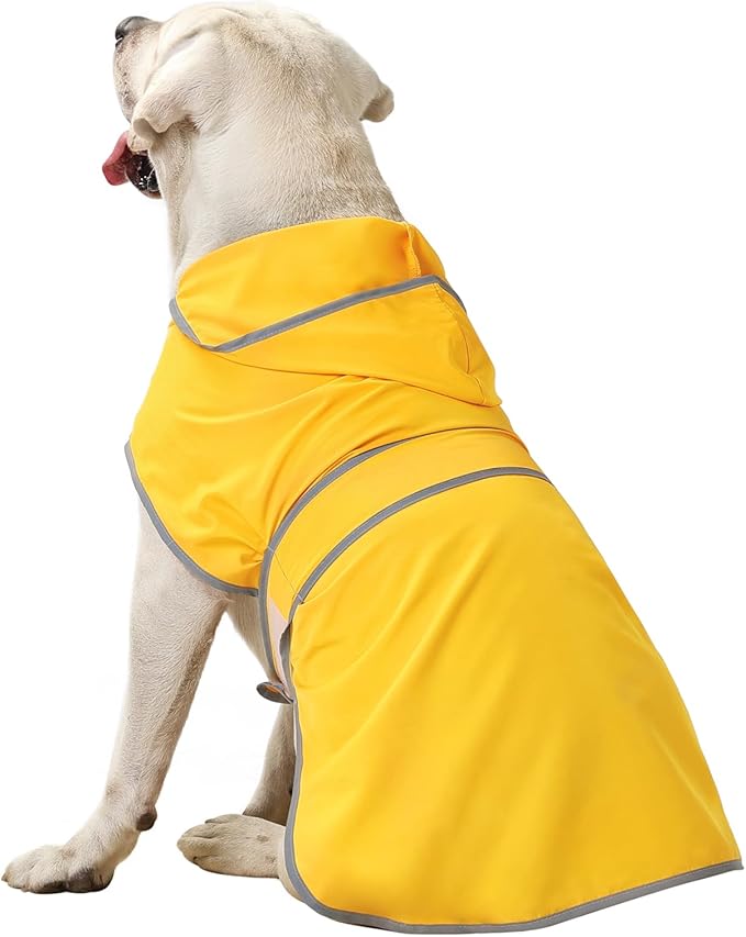 Dog Rain Coat for Large Dogs Waterproof Hooded Rain Jacket with Reflective Strips Leash Hole & Poncho Adjustable Fit (Yellow,XL)