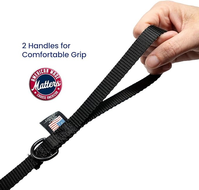Dog Leash for Teacup Toy Minature and Small Dogs Primary & Traffic Handle The Bulk Multiple Sizes & Colors 5/8” Width Nylon Proudly Made in The USA (Black, 8 Foot)