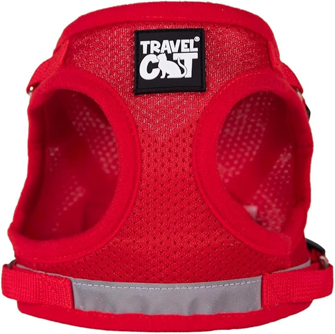 Travel Cat Harness and Leash Set - Adjustable Fit Mesh Cat Harness and Reflective Strap - Comfort Walking Vest for Kitten for Outdoor Walking, Hiking (Medium, Red)