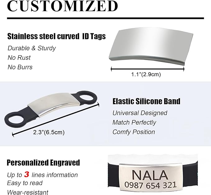 Personalized Kitten Cat Collar with Silent Slide On Silicone Name Tag | Adjustable and Durable Nylon Collar with Bell | Custom Laser Engraved Pet Name | Phone Number | Suitable for Kitten Cat