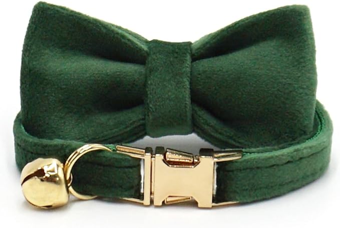 Colorful Cute Cat Collars for Boys Cats, Optional Bowtie,Cat Collar Personalized with Name Tag & Bells,Soft Durable Custom Kitten Collars for Small Large Cats (Peacock Green)