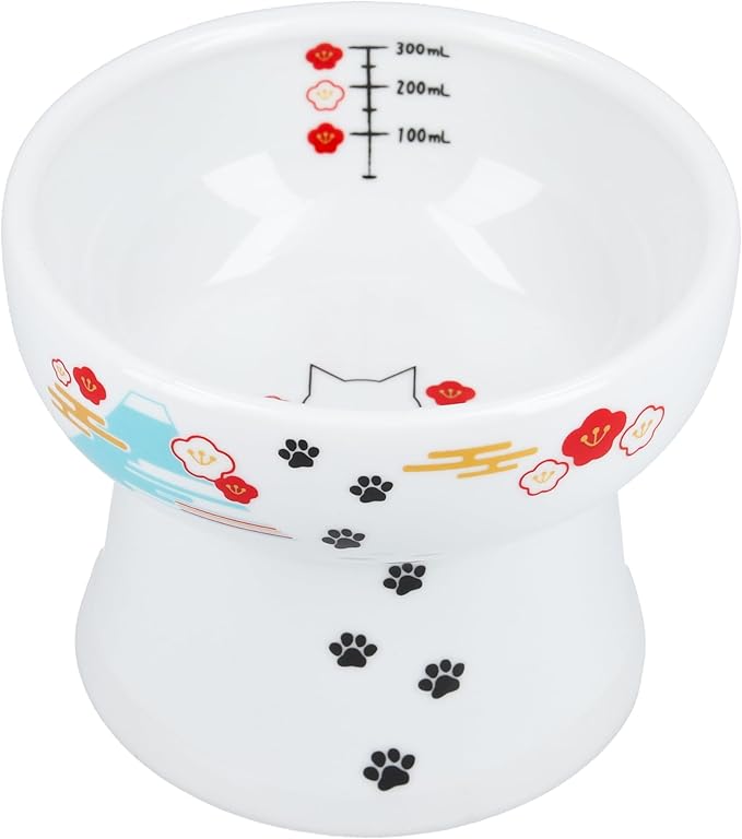 Necoichi Elevated Cat Water Bowl – Ceramic Raised Cat Bowl, Prevents Neck & Whisker Fatigue – Dishwasher & Microwave Safe – Pet Water Bowl for Cats (Fuji, Extra Tall)