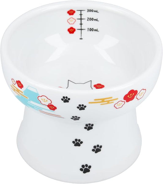 Necoichi Elevated Cat Water Bowl – Ceramic Raised Cat Bowl, Prevents Neck & Whisker Fatigue – Dishwasher & Microwave Safe – Pet Water Bowl for Cats (Fuji, Extra Tall)