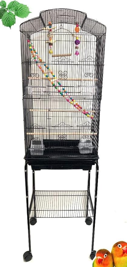 65-Inch Large Flight Bird Cage with Toys and 10-Step Play Ladder for Cockatiel Parakeet Finch Budgie Lovebird Canary Finch Pet Bird Cage with Rolling Removable Rolling Stand