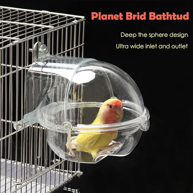 Bird Bath Box for Cage,Parrot Hanging Planet Bathtub No-Leakage Transparent Omnidirectional Observation Tub Shower Box Birds Cage Accessory for Canary Parrot Cockatiel Lovebird