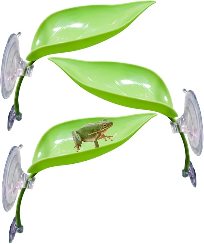 3 Pack Plastic Leaf Decorations with Suction Cups, Frog Habitat Platform, Reptile Decorations for Terrarium, Tank Terrarium Accessories for African Dwarf, Toad