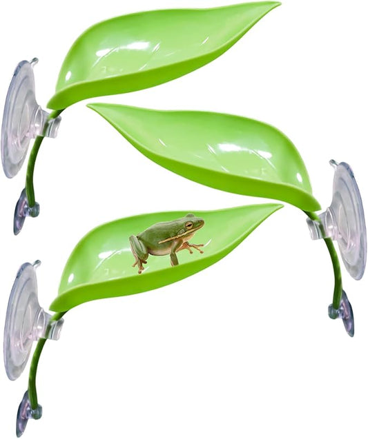 3 Pack Plastic Leaf Decorations with Suction Cups, Frog Habitat Platform, Reptile Decorations for Terrarium, Tank Terrarium Accessories for African Dwarf, Toad