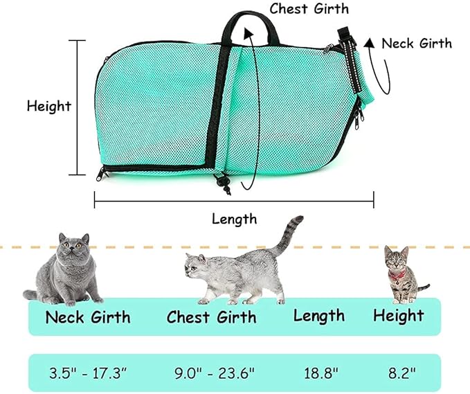 AWOOF Cat Grooming Bag Adjustable Cat Bathing Bag Anti Scratch Bite Polyester Soft Durable Mesh Cat Shower Bag for Small Medium Large Cats