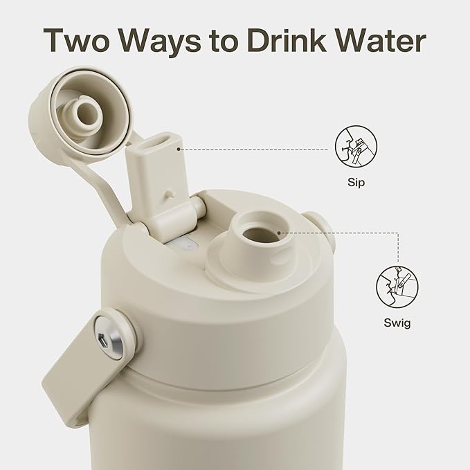 Insulated Water Bottle with Straw Stainless Steel Water Bottle, Leak-Proof, BPA-Free, Double Wall Vacuum Keeps Cold for 24 Hours for Sports, Travel, School (32 oz, Cream Moon)