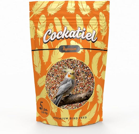 Mycelium Cockatiel Cuisine Bird Food | 5 lb Premium Seed Mix with Vegetables, Fruits, Sunflower Seeds, Oat Groats & Buckwheat for Energy, Digestion, and Feather Health | Organic & Non-GMO