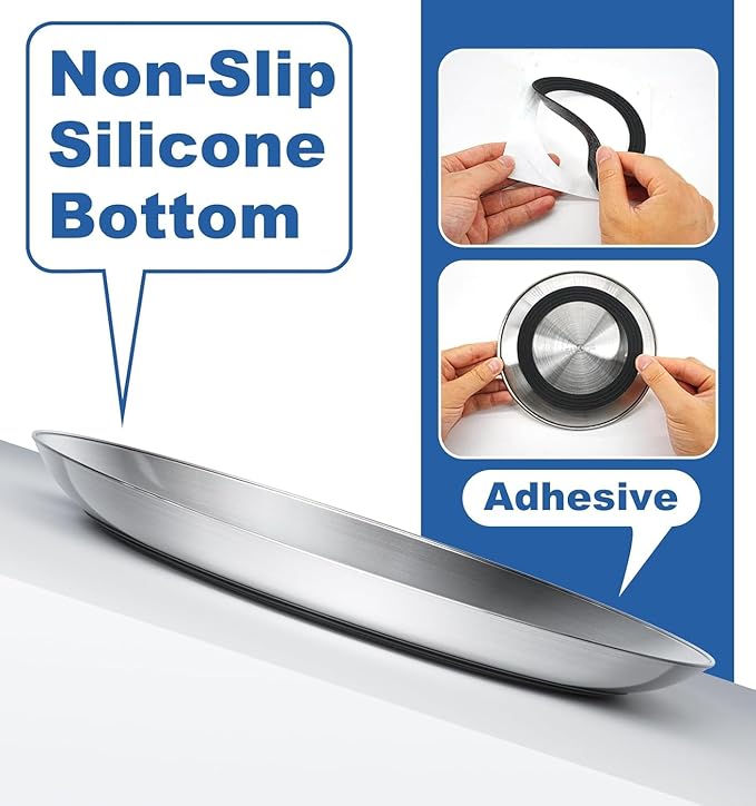 Supet Cat Plates for Wet Food, Non Slip Whisker Friendly Food Bowls, Stainless Steel Shallow Wide Dishes for Indoor Cats (13Oz, 10Pcs)