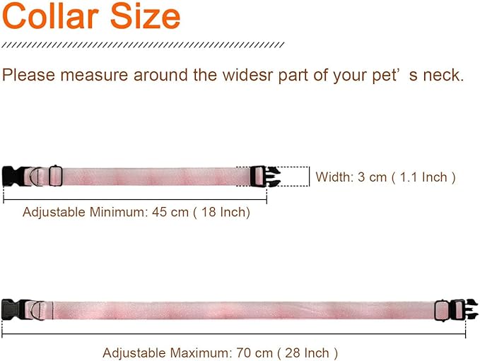 Pink Sparkle Bling Shine Dog Collar Cat Big Neck Collars Soft for Small Extra Large Heavy Duty Pet Dogs