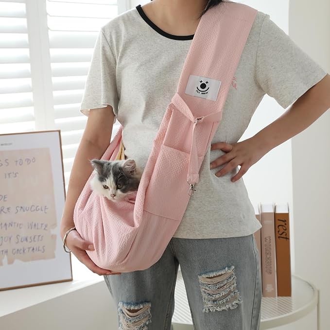 FORHER Pet cat Sling Carrier, Cat Travel Bag, Pet Soft Pouch and Tote Design, Shoulder Strap Hands Free Safe-Suitable for Puppy, Small Dogs Cats Outdoor (Pink)
