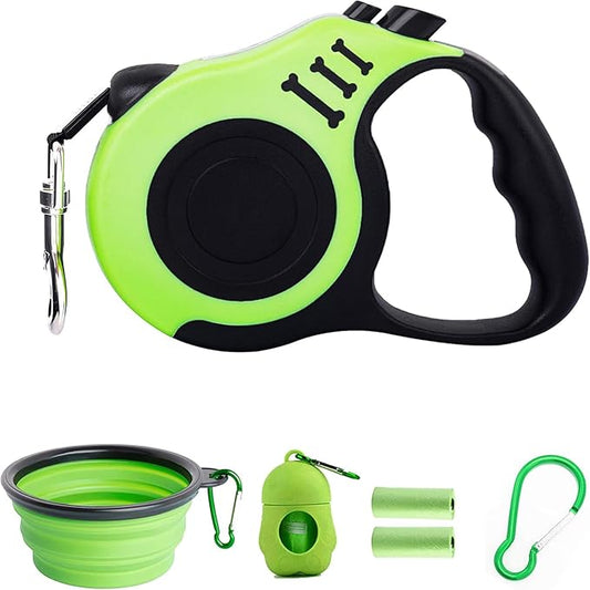PETIMP Retractable Dog Leash Lightweight 16FT Leash, with Folding Bowl,Dispenser,Waste Bags, for Small Medium Dogs(Green)