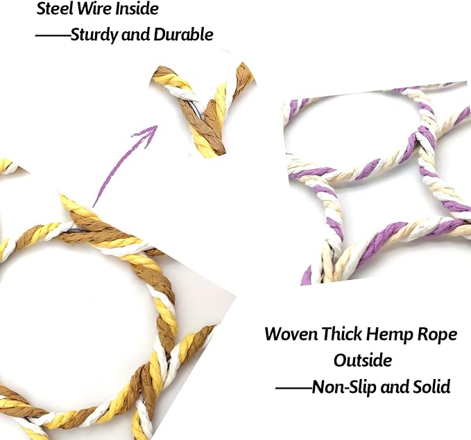 BNOSDM 2 Packs Bird Hemp Rope Net Swing Climbing Rope Net for Birds Parrot Ladder Macaw Hanging Hammock Activity Toy for Rats Parakeet Cockatiel Cockatoo Conure African Grey Budgie