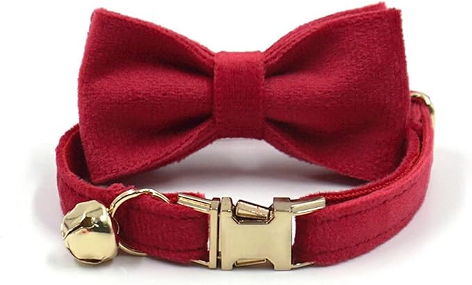 Personalized Cat Collar with Bells,Velvet Customized Small Cat Collar with Name Tag,Pet Collar with Name Phone Number Engraved ID Tags for Boy and Girl Kitten Cats (Red)